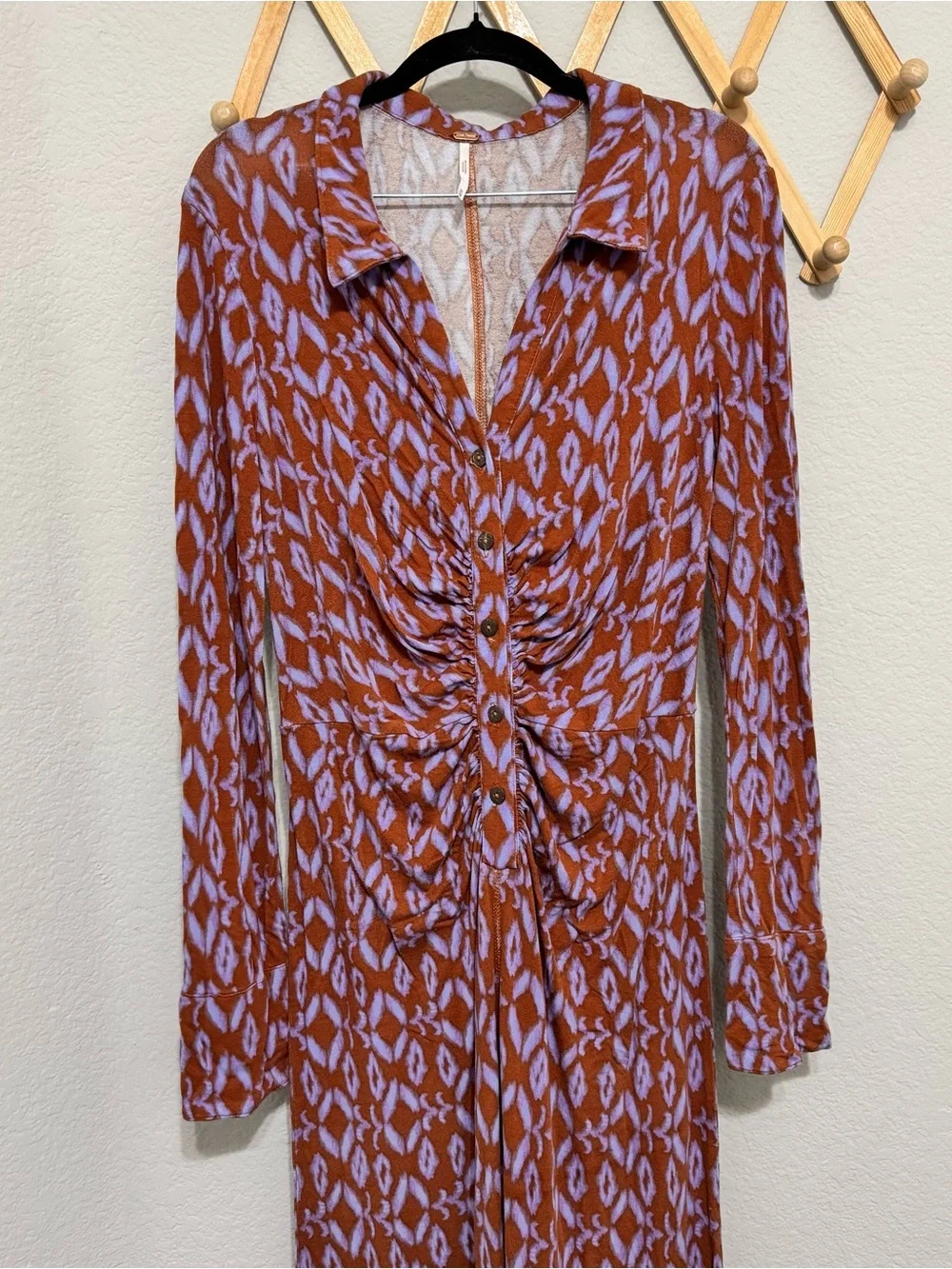Free People Shayla Purple Orange Retro Jumpsuit Wide Leg Size Medium